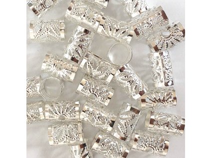 15950 1 koralky s upr prumerem stribrne otvor 10mm delka 15mm 27ks