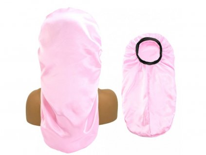 Dlhá čiapka na spanie pre ochranu účesov rúžova