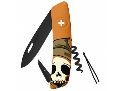 Swiza švýcarský nůž D01 Allblack Halloween Skull Head Orange