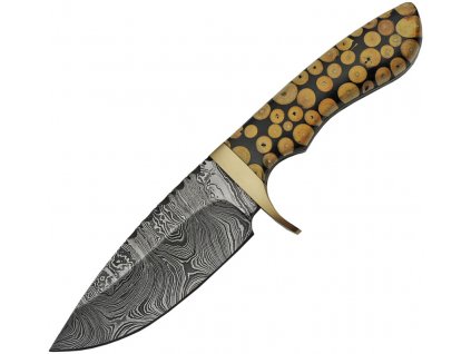 Damascus Fixed Blade Knotted Wood