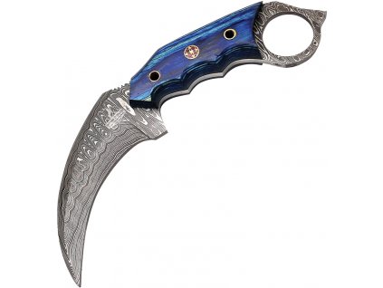 Damascus Karambit Blue Pakkawood