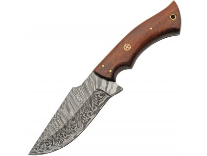 Damascus Drop Point Hunter Brown Wood