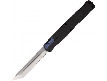 Heretic Knives Cleric II Stonewash Tanto Half Serrated Carbon Blue