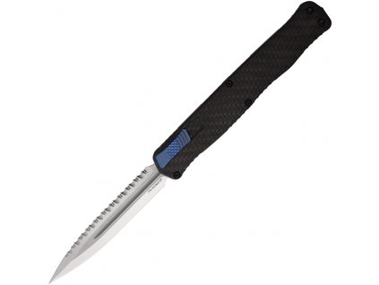 Heretic Knives Cleric II Stonewash Double Edge Serrated Carbon Blue