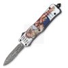 cobra otf pinup girl design 2 damascus serrated
