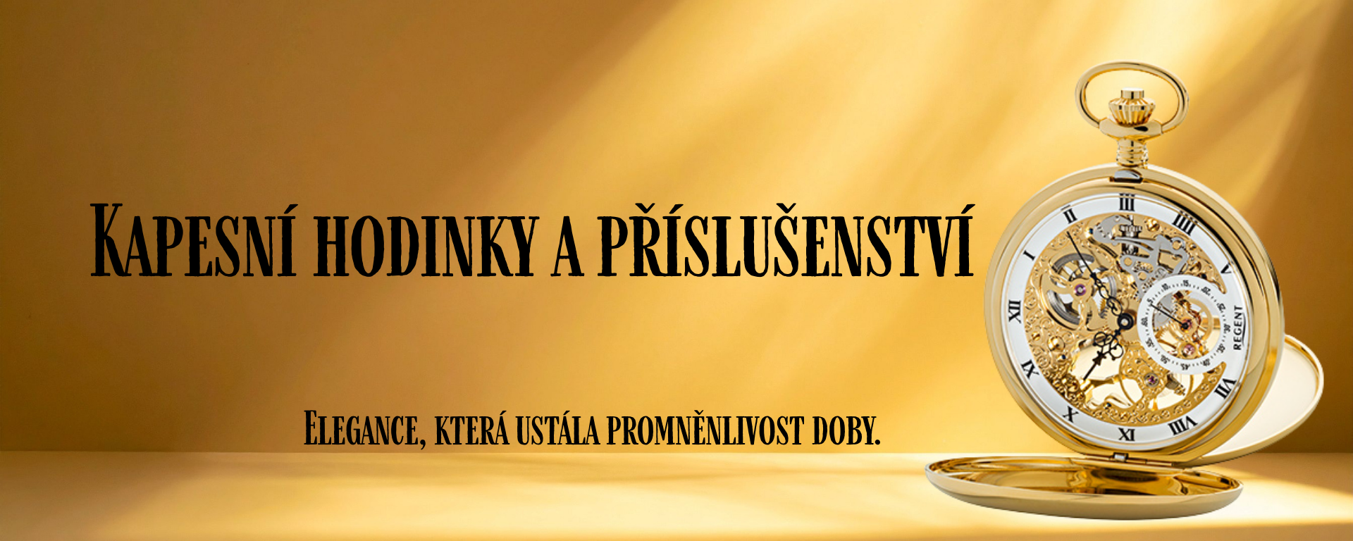 Otevřené pozlacené skeleton hodinky ve zlatém stínu.