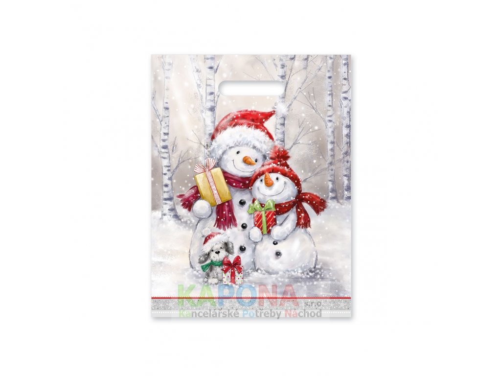 Vánoční taška igelitová 27 x 36 cm Sněhuláci 2013-1018