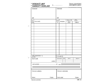 Dodací list A5 daňový doklad samopropisovací, MSK 22