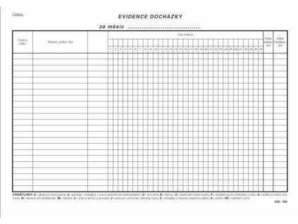 Evidence docházky A4 100 listů, MSK 246