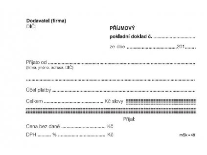 Příjmový doklad nečíslovaný bez tabulky, MSK 48