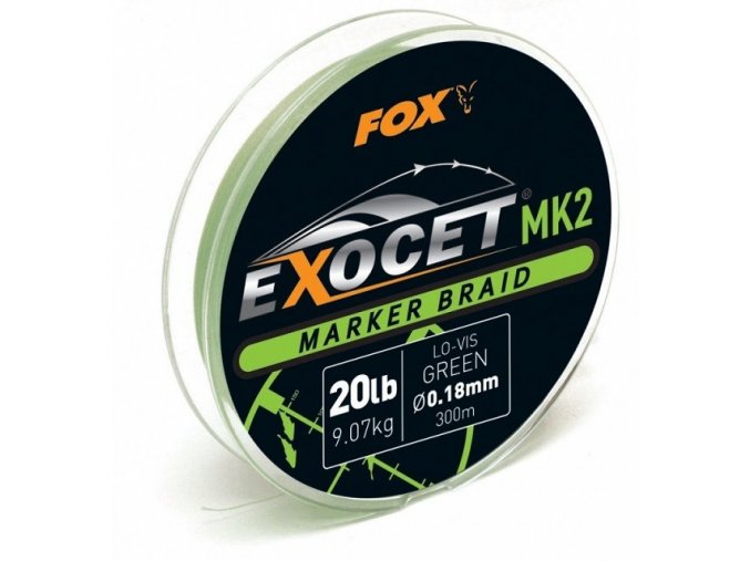 fox spletana snura exocet mk2 marker braid 300 m green prumer 18 mm nosnost 9 07 kg