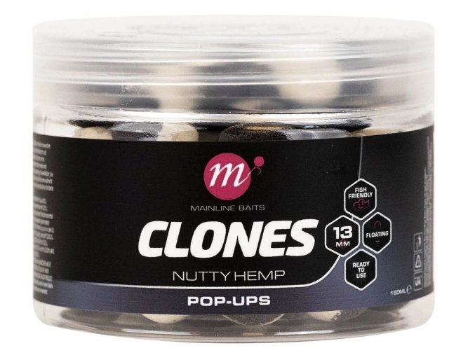 mainline plovouci boilies clones pop ups 13 mm 150 ml nutty hemp