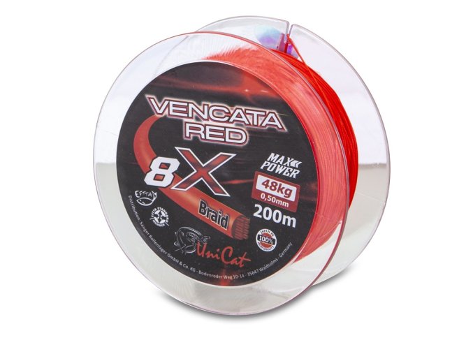 Uni Cat šňůra 8 X Vencata Red 0,37mm, 200 m, 34 kg