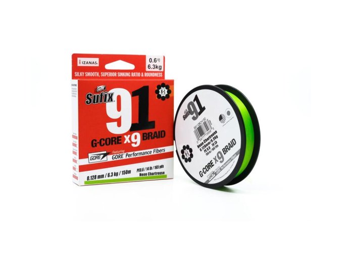 Sufix šňůra 91 G-CORE 150 m 0,205 mm 11,3 kg svítivě zelená
