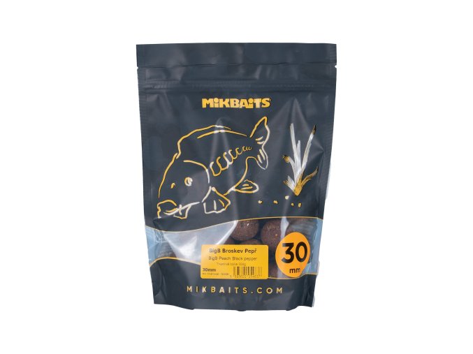 Mikbaits BiG boilie 300g - BigB Broskev Black pepper 30mm