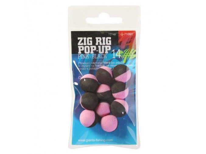 Giants Fishing Pěnové plovoucí boilie Zig Rig Pop-Up pink-black 14mm,10ks