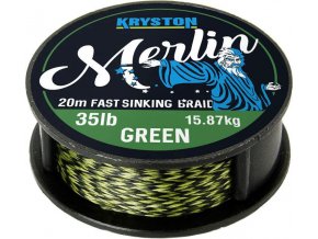 Kryston pletené šňůrky - Merlin fast sinking braid zelený 25lb 20m