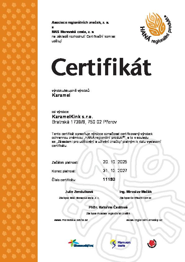 KaramelKink získal ocenění „HANÁ regionální produkt®“