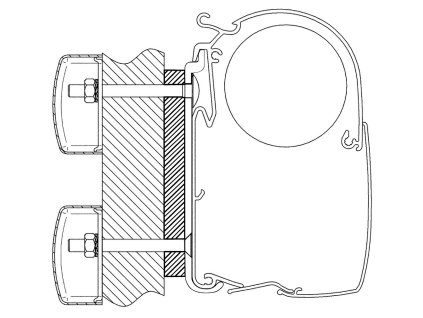 Adaptérová sada Dethleffs Globebus pro délku markýzy 3,5 m (Typ Set, délka markýzy 4 m, model vozu Dethleffs Globebus)