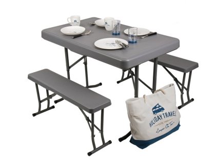 easy set stol 105x65cm a 2 lavice 845x20cm seda