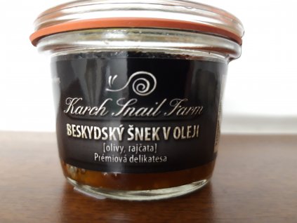 Beskydský šnek v oleji (Olivy, rajčata), 60g