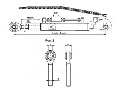 Hydraulischer Oberlenker, Kat. 2, 610-820mm, AUGE /FANGHAKEN
