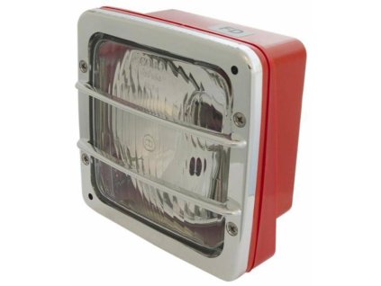 Scheinwerfer, abgeblendet, 12/24V 140x140 mm mit Kühlergrill rot/schwarz