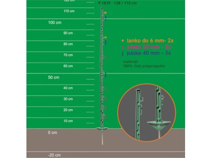 Weidenzaunpfhal  128/110cm mit Bodennagel, grün