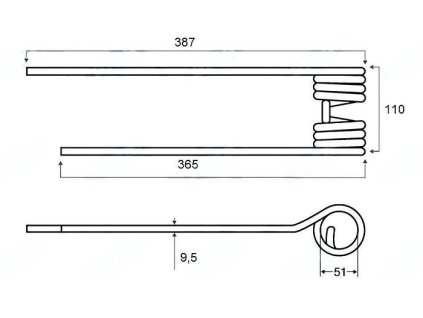 KUHN-Pick-Up Zinke 51x110x365/387 mm, links