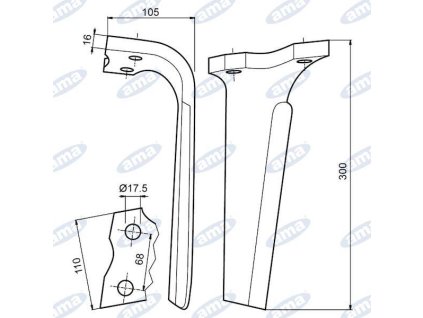 Drehtürbolzen links 300x110x17,5mm KUHN