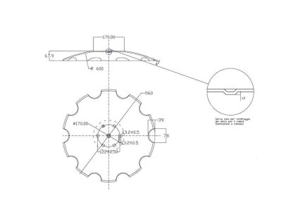 Gezahnte Scheibe Ø 560/4mm - Vierkantlöcher 13x13mm