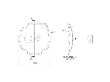 Scheibe Ø 510/4mm - Vierkantlöcher 13x13mm Gz