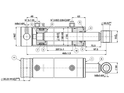 Doppeltwirkender Standard-Hydraulikzylinder 80/40/207,5