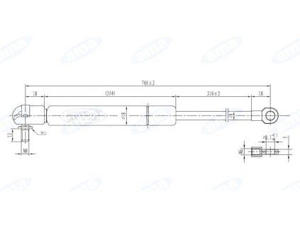 Gasdruckfeder 391mm - 700mm, 350N
