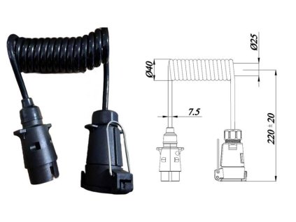 Spiralkabel Stecker/Buchse 7polig 1,5m