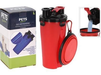 2-teilige Wasser-/Futterflasche für Hunde, mit Napf, PH-Farbmix