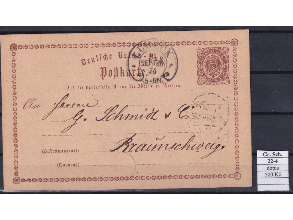 Hufeisenstempel 22-4 gr. Schild korešpondenční lístek