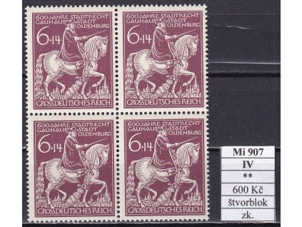 Deutsches Reich Mi 907 IV svěží čtyřblok zkoušené