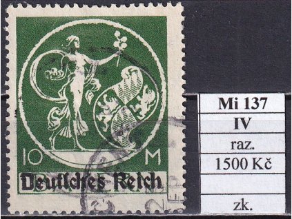 Deutsches Reich Mi 137 IV razítkované zkoušené