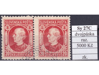 Slovenský stát Sy 27 C dvojpáska razítkované zkoušené