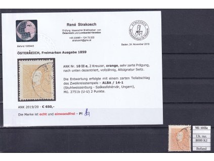 Rakousko Mi 10 IIe Uhorské razítko Befund