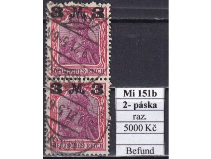 Deutsches Reich Mi 151 b dvoupáska razítkované Befund