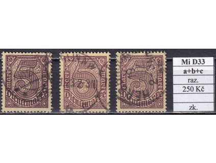Deutsches Reich Mi D 33 a+b+c razítkované zkoušené