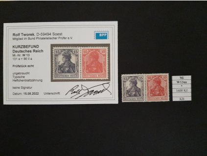 Deutsches Reich Mi W 13 aa po nálepce KB