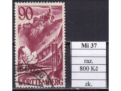 Wurttemberg Mi 37 razítkované zkoušené