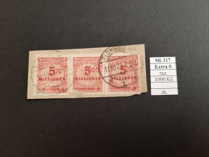 Deutsches Reich Mi 317 Extra 0 trojpáska razítkované zkoušené
