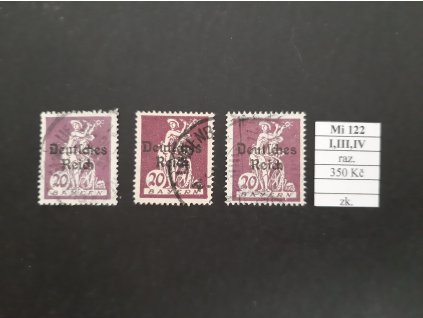 Deutsches Reich Mi 122 I, III, IV razítkované zkoušené