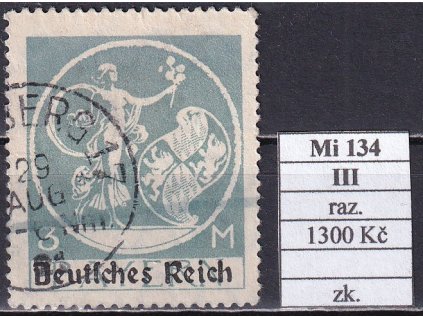 Deutsches Reich Mi 134 III razítkované zkoušené