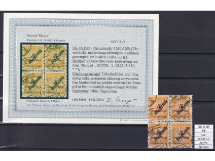 Deutsches Reich Mi D 85 PE čtyřbloky razítkované Befund