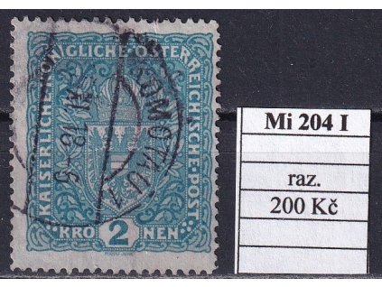 Rakousko Mi 204 I razítko Chomutov listopad 1918